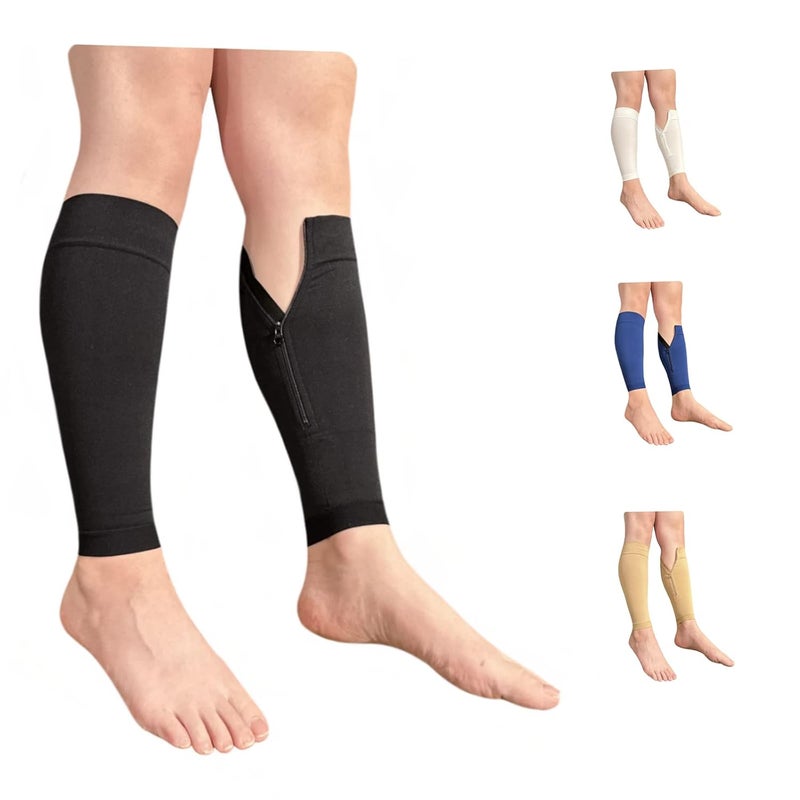 Ziperior Inside Leg 20-30 mmHg Compression Shin Calf No Foot Zipper Sleeves (Black, Large-X-Large) - Image 1